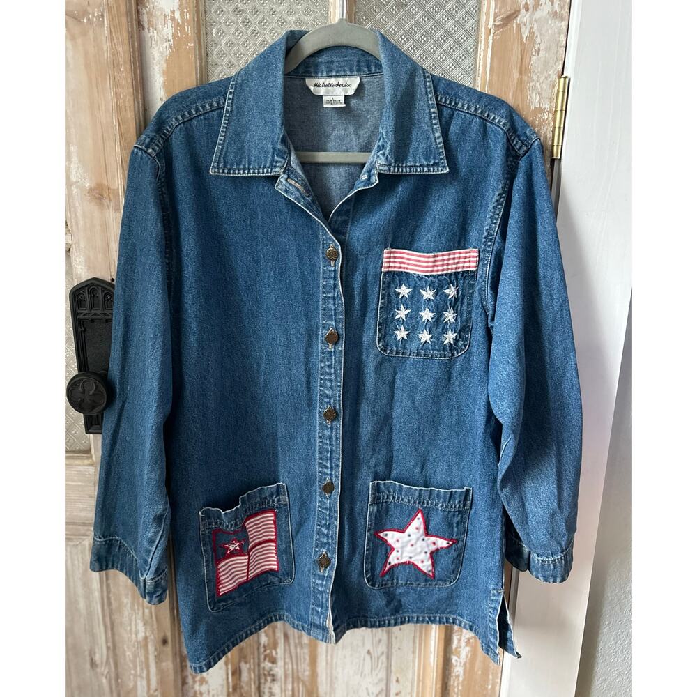 Women Vintage Michelle Louise Size L
Denim Jacket, Patriotic, Stars, Flag